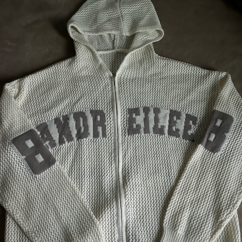 Cream and Gray Men's Sweater